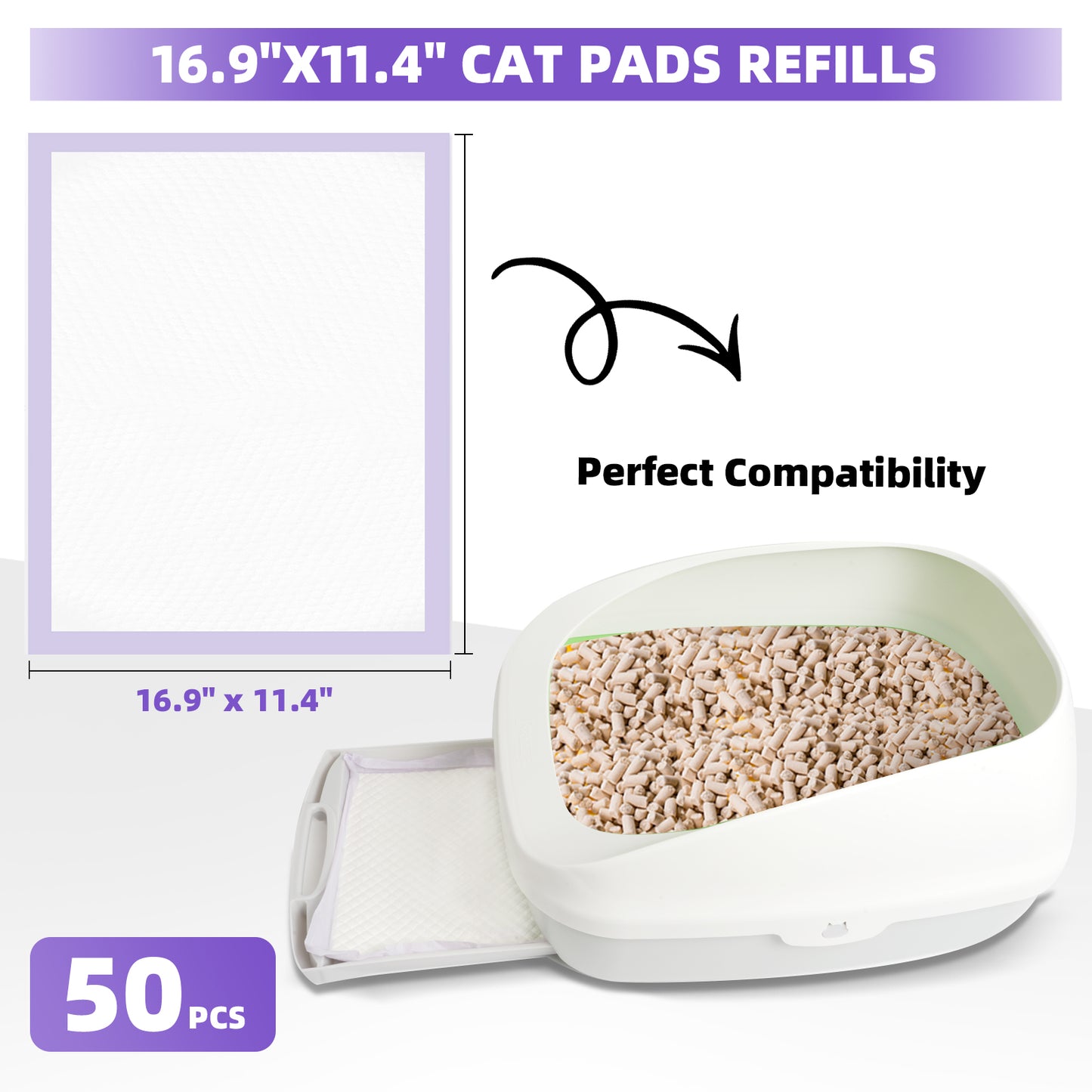 Cat Pads 16.9" X 11.4", Lavender Scent, 30 Ct | Pee Pads for Cats | Thickened 6-Layer Super Absorbent