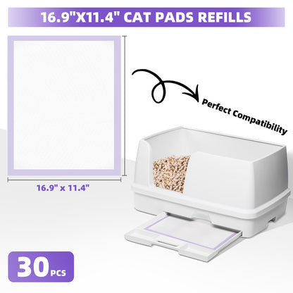 Cat Pads 16.9" X 11.4", Lavender Scent, 30 Ct | Pee Pads for Cats | Thickened 6-Layer Super Absorbent