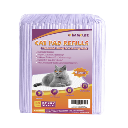 Cat Pads 16.9" X 11.4", Lavender Scent, 30 Ct | Pee Pads for Cats | Thickened 6-Layer Super Absorbent