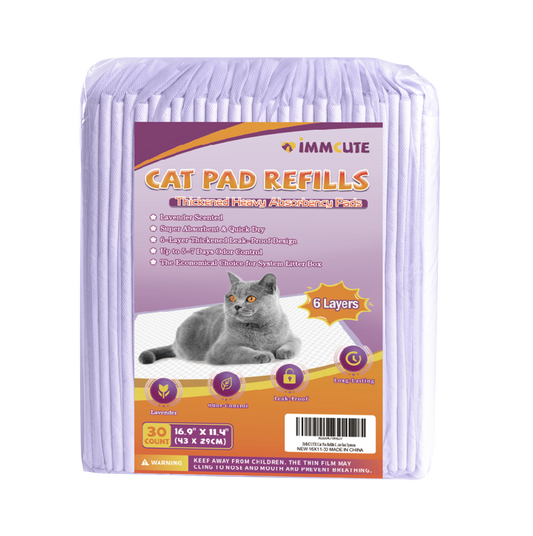 Cat Pads 16.9" X 11.4", Lavender Scent, 30 Ct | Pee Pads for Cats | Thickened 6-Layer Super Absorbent