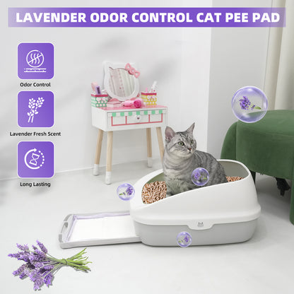 Cat Pads 16.9" X 11.4", Lavender Scent, 30 Ct | Pee Pads for Cats | Thickened 6-Layer Super Absorbent