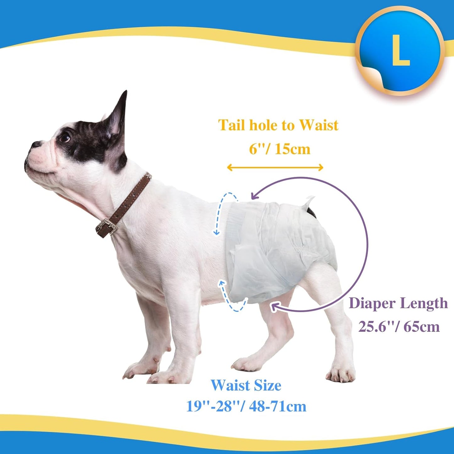 Dog Diapers Female | 30 Count (L)| Breathable & Adjustable Disposable Dog Diapers | Super Absorbent Puppy Diapers