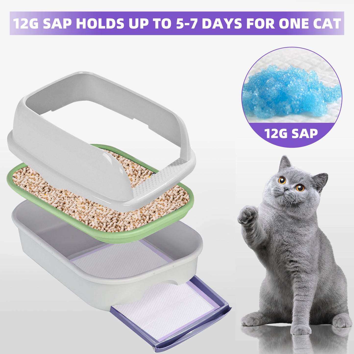 Cat Pads 16.9" X 11.4", Lavender Scent, 30 Ct | Pee Pads for Cats | Thickened 6-Layer Super Absorbent