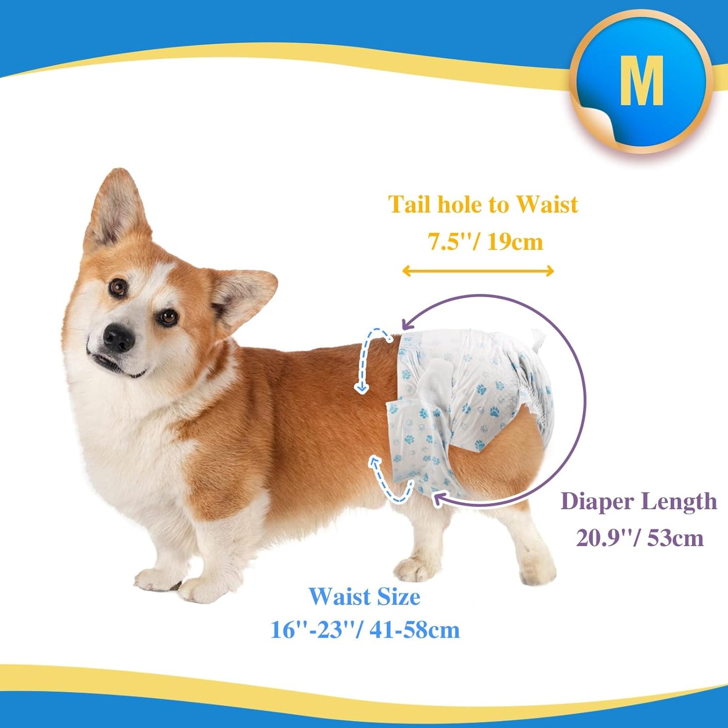 Dog Diapers Female | 30 Count (M)| Breathable & Adjustable Disposable Dog Diapers | Super Absorbent Puppy Diapers