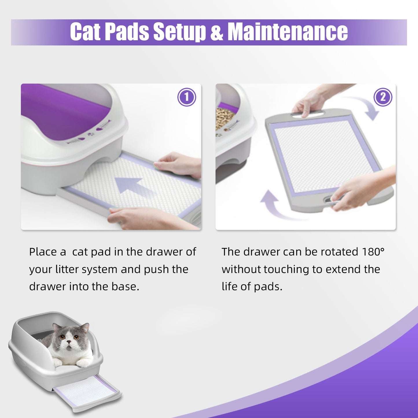 Cat Pads 16.9" X 11.4", Lavender Scent, 30 Ct | Pee Pads for Cats | Thickened 6-Layer Super Absorbent