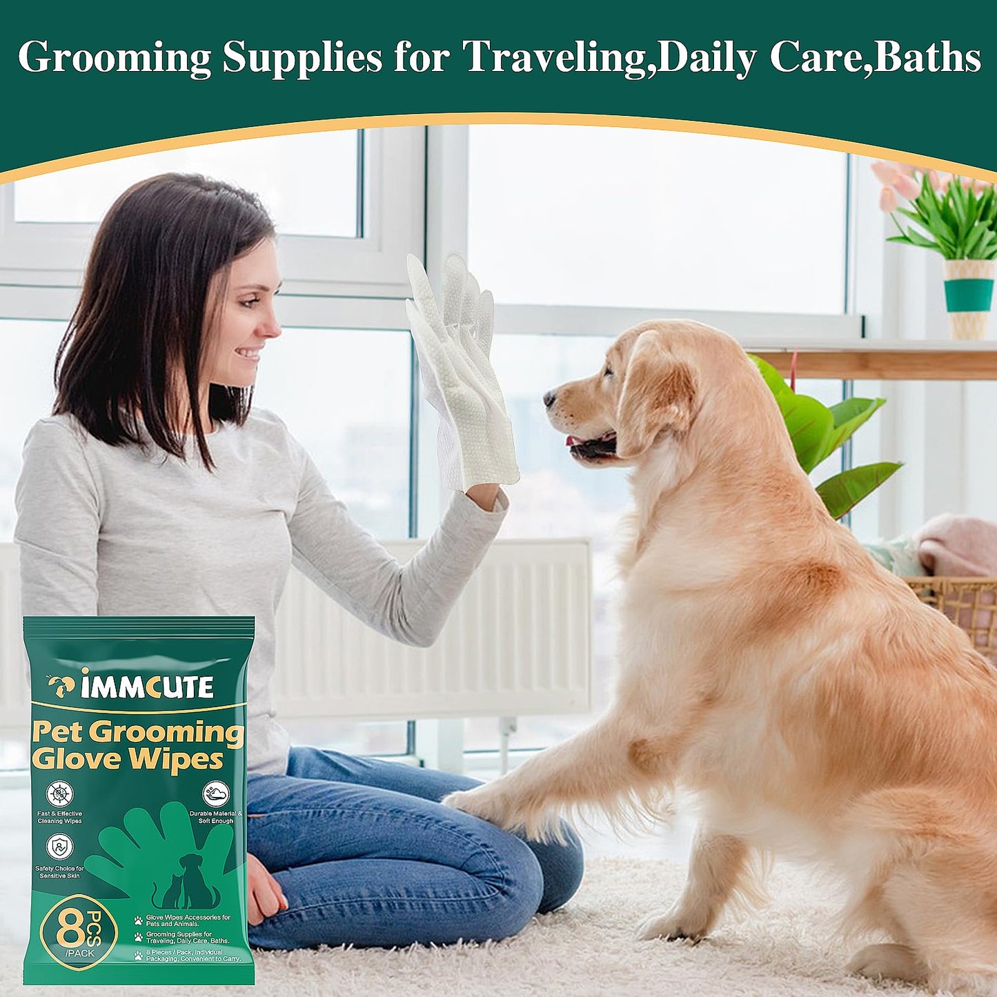 32 PCS Unscented Extra Thick Pet Bathing Wipes for Dogs & Cats, Dog Wipes Washing Gloves, Cleaning & Deodorizing